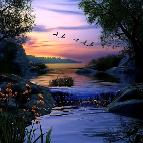 Tranquil Evening Lake Scene