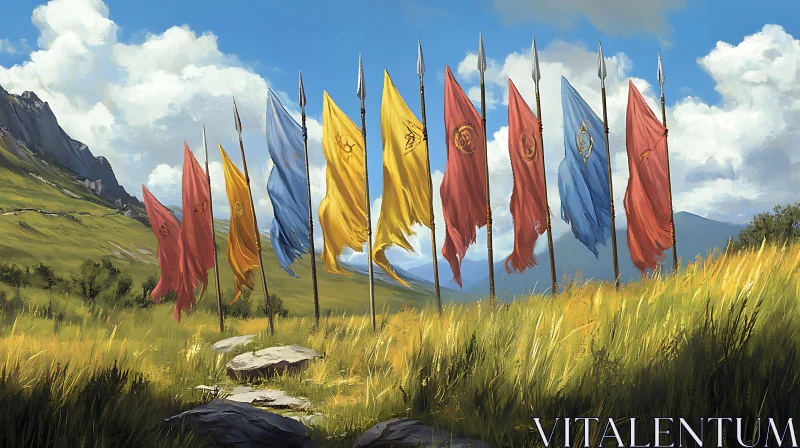 AI ART Colorful Flags on a Hillside