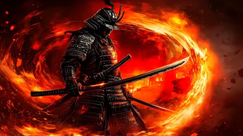 Fiery Samurai with Katana Illustration