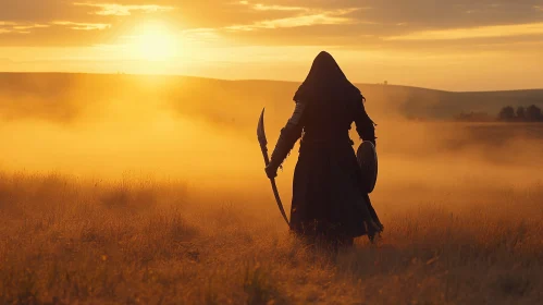 Warrior in Field at Sunset