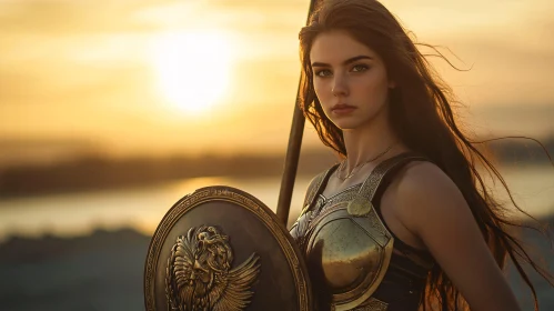 Female Warrior at Sunset