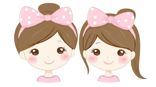 Delightful Cartoon Illustration of Two Girls