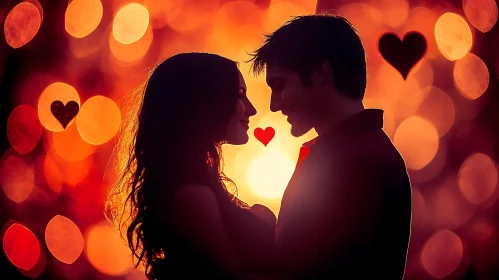 Silhouette of Couple in Love