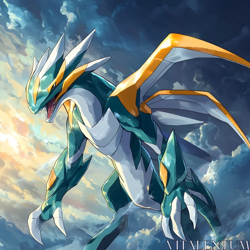 Emerald and Gold Dragon in Flight AI Image