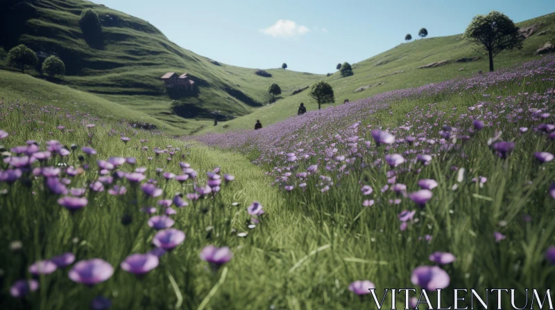 Captivating Purple Flowers in Grassy Field - Immersive Italian Landscapes AI Image