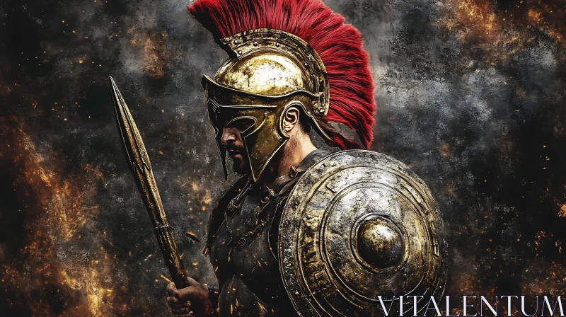 Ancient Warrior with Spear and Shield AI Image