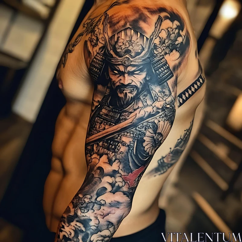 Detailed Samurai Tattoo Sleeve Design AI Image