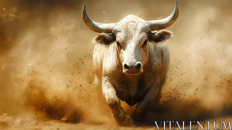 Powerful Bull Kicking Up Dust AI Image