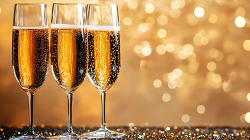 Sparkling Champagne Glasses on Golden Background