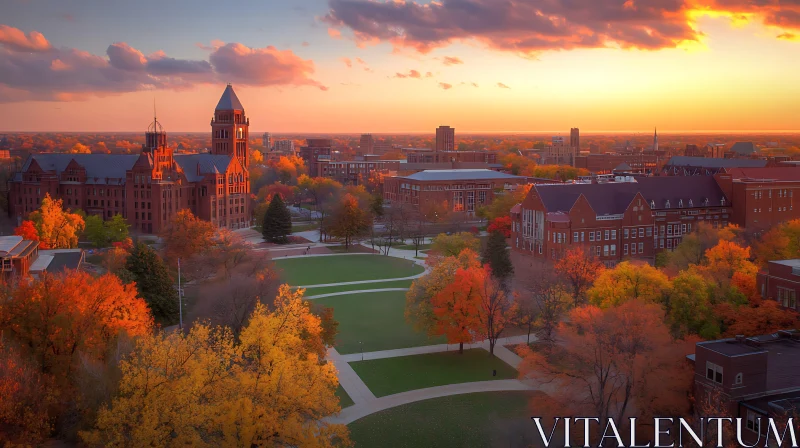 AI ART Cityscape at Sunset with Autumn Colors