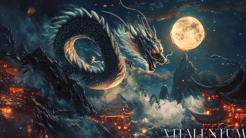 AI ART Mythical Dragon Under Moonlight