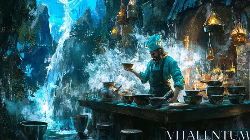 Fantasy Kitchen: Chef's Waterfall Recipe AI Image