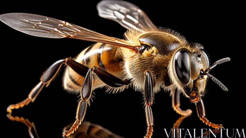 Detailed Bee Artwork with Shiny Eyes on Black Background AI Image