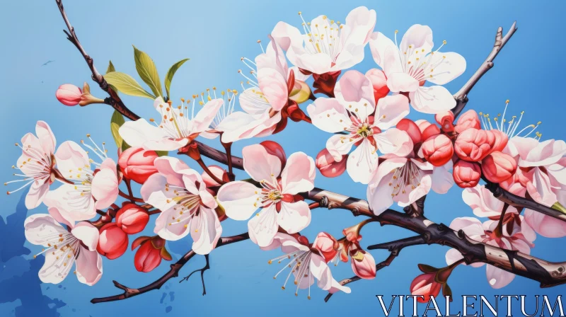 Detailed Cherry Blossom Branch Oil Painting on Large Canvas AI Image