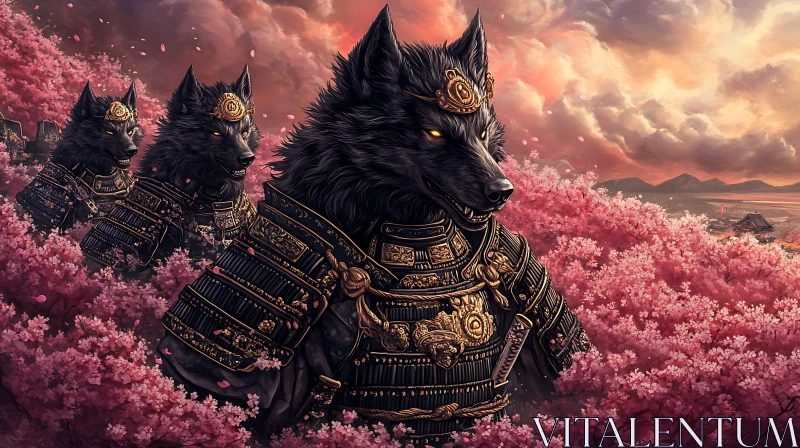 AI ART Warrior Wolves in Bloom