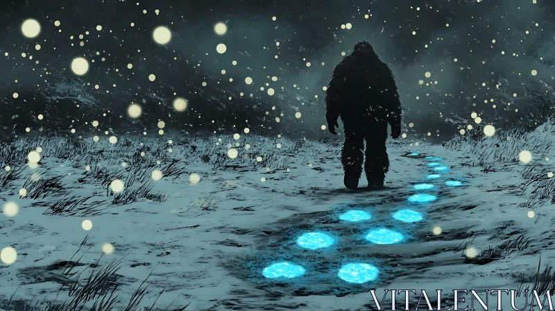 Glowing Footprints in the Snow AI Image