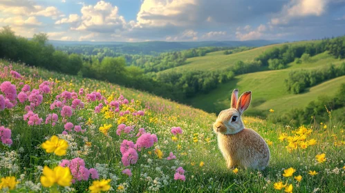 Rabbit in Spring Flowers
