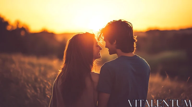 Golden Hour Romance: An Intimate Sunset Scene AI Image