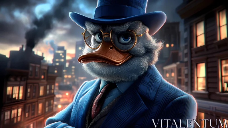 Noir Duck in Blue Suit AI Image