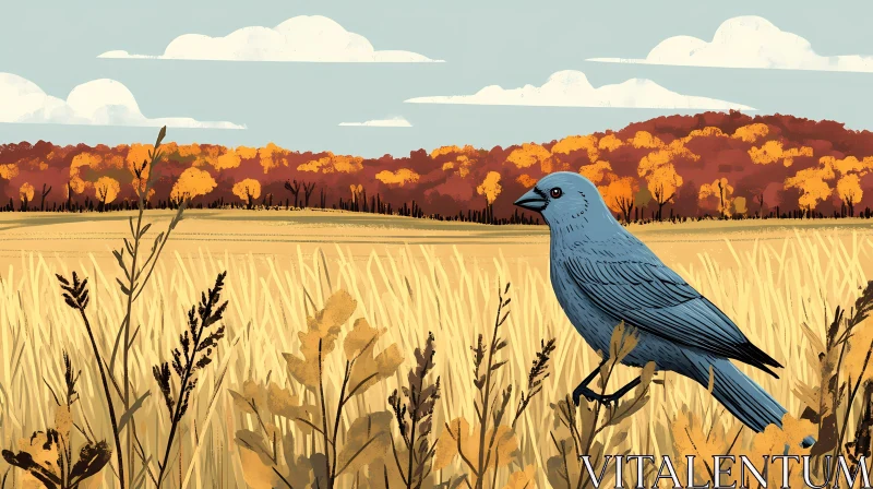 Bird in Harvest Season Landscape AI Image