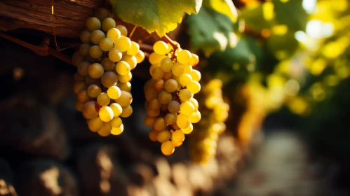 Golden Afternoon Light on Vineyard: White Grapes Photography