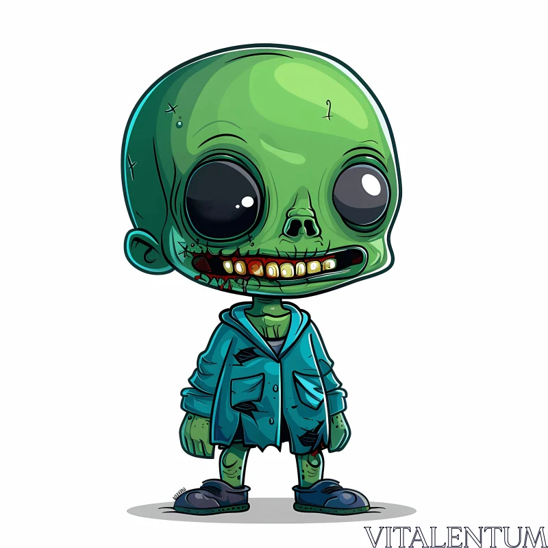 Green Cartoon Zombie in Torn Shirt - Illustration AI Image
