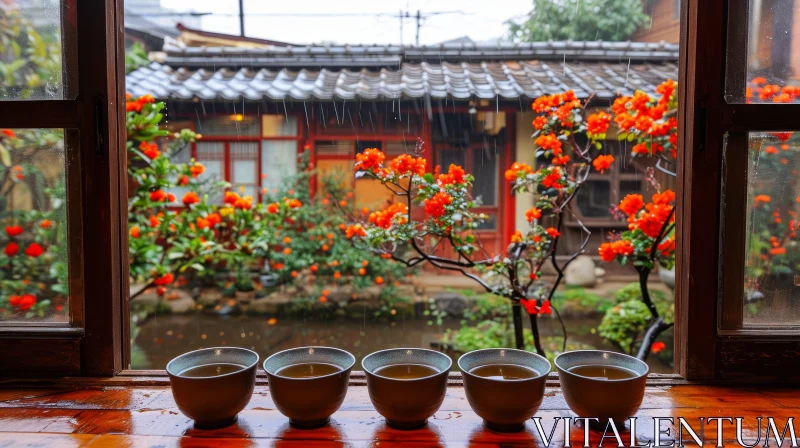 AI ART Hot Tea on Wooden Table in Old Chinese House: A Serene and Cultural Delight