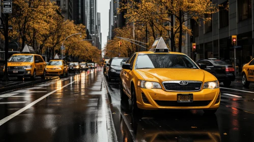 Rainy Day Taxi Commute in the City