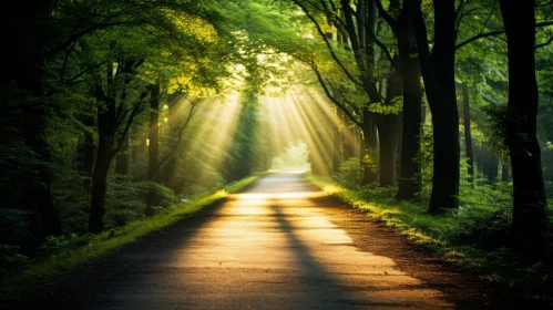 Sunlit Forest Road: A Celebration of Nature and Light