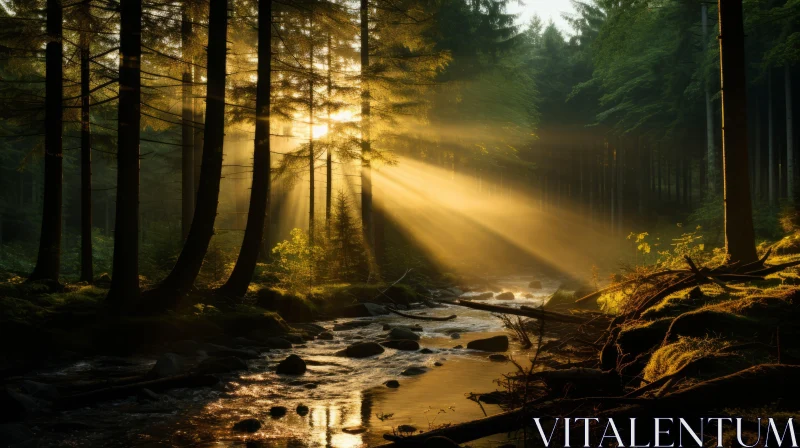 Sunlit Forest Stream: A Natural Wonder AI Image