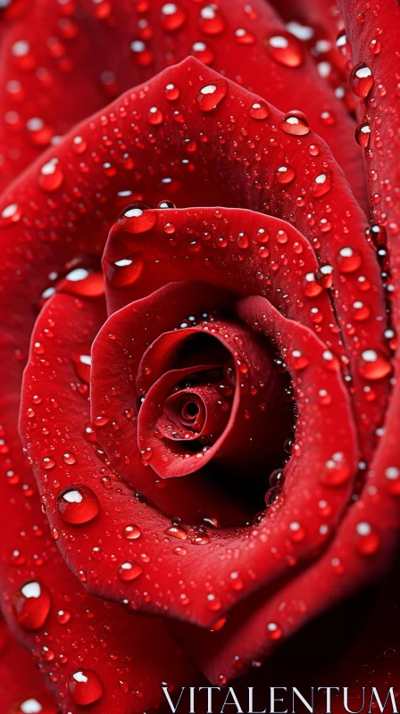 Surrealistic Close-Up of a Rain-Kissed Red Rose AI Image