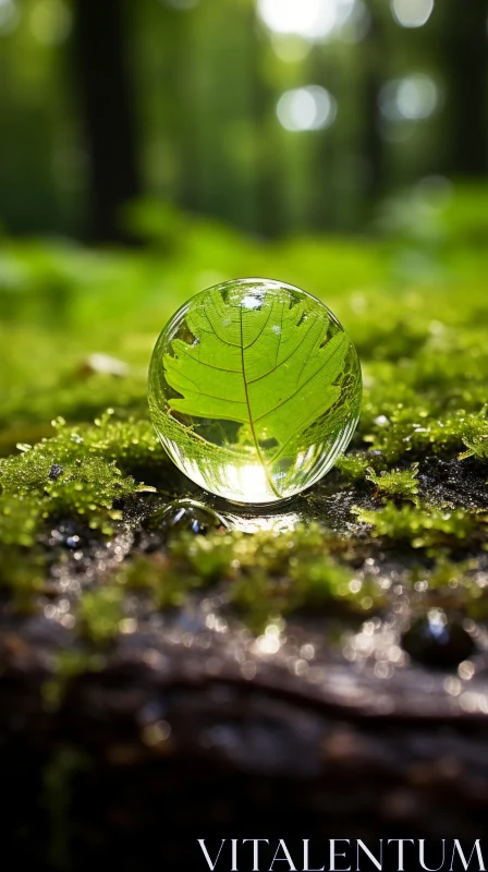Sustainable Design in Nature: Crystalcore Water Drop on Forest Moss AI Image