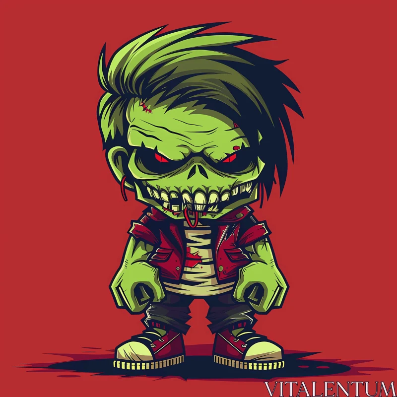 Zombie Boy Cartoon Illustration for Halloween or Horror Themes AI Image