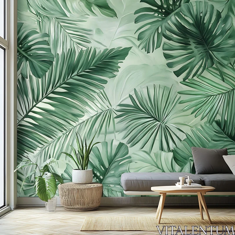 Tropical Leaves Interior Design | Modern Home Decor AI Image