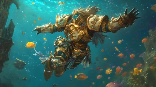 Underwater Knight with Fishes