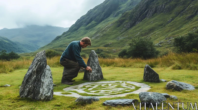 AI ART Man and Stone Labyrinth in Nature