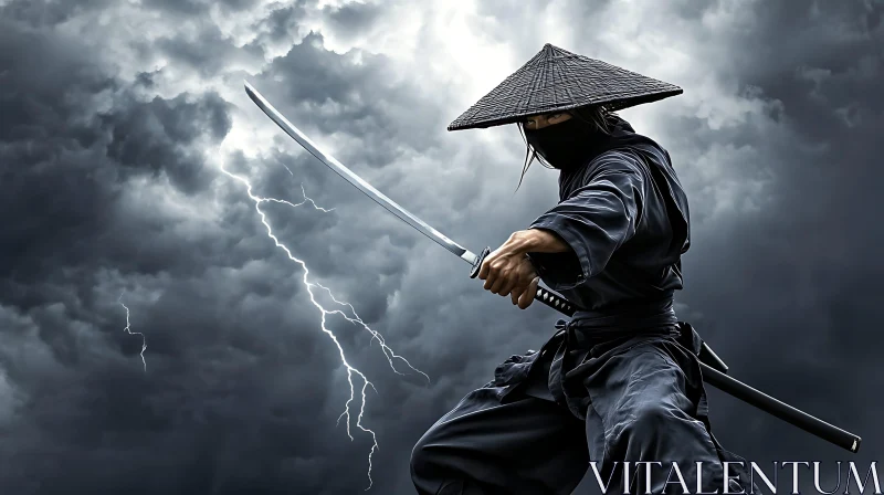 AI ART Samurai Sword Lightning Strike