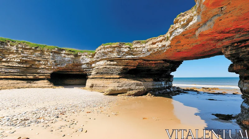 AI ART Scenic Sea Cave with Rock Formations and Sandy Beach