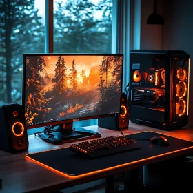 RGB Lit Gaming PC on Desk