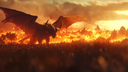 Fiery Dragon in a Burning Landscape