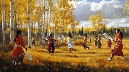 Autumn Lacrosse Game with Native Americans