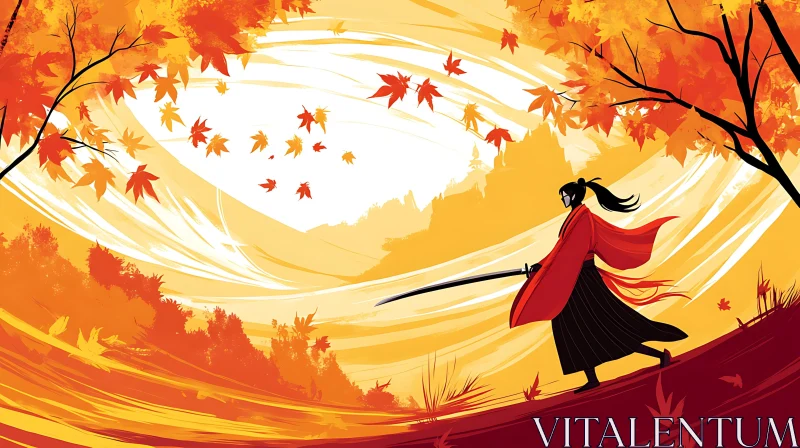 AI ART Autumn Samurai: A Lone Warrior's Path