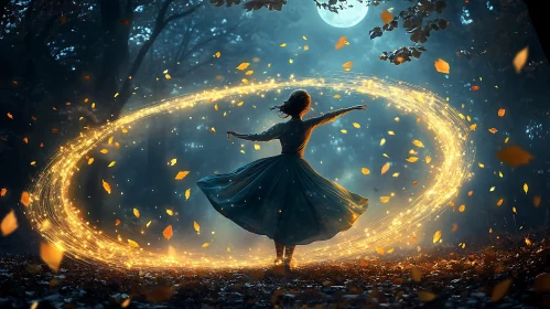 Woman Dancing in Magical Forest