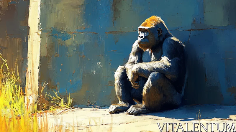 Solitary Gorilla in Thoughtful Reflection AI Image