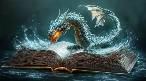 Mythical Dragon Emerging From Book