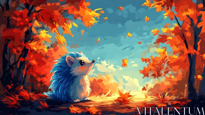 Autumn Forest Hedgehog Art AI Image