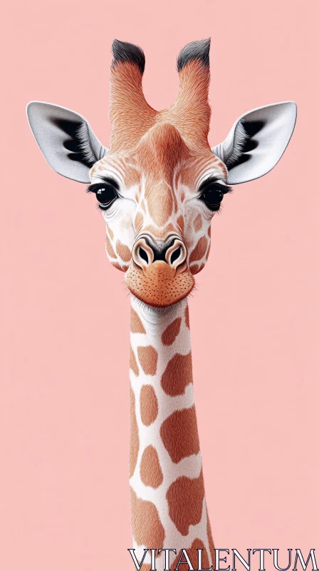 Giraffe Close-Up with Pastel Backdrop AI Image