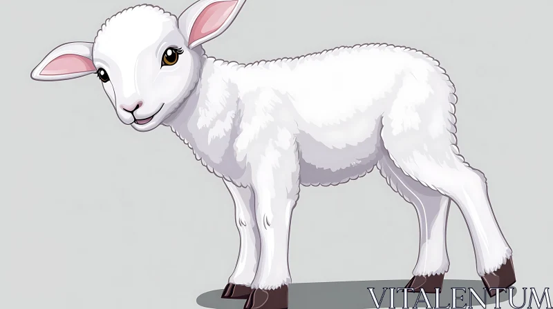 AI ART White Lamb Cartoon Illustration