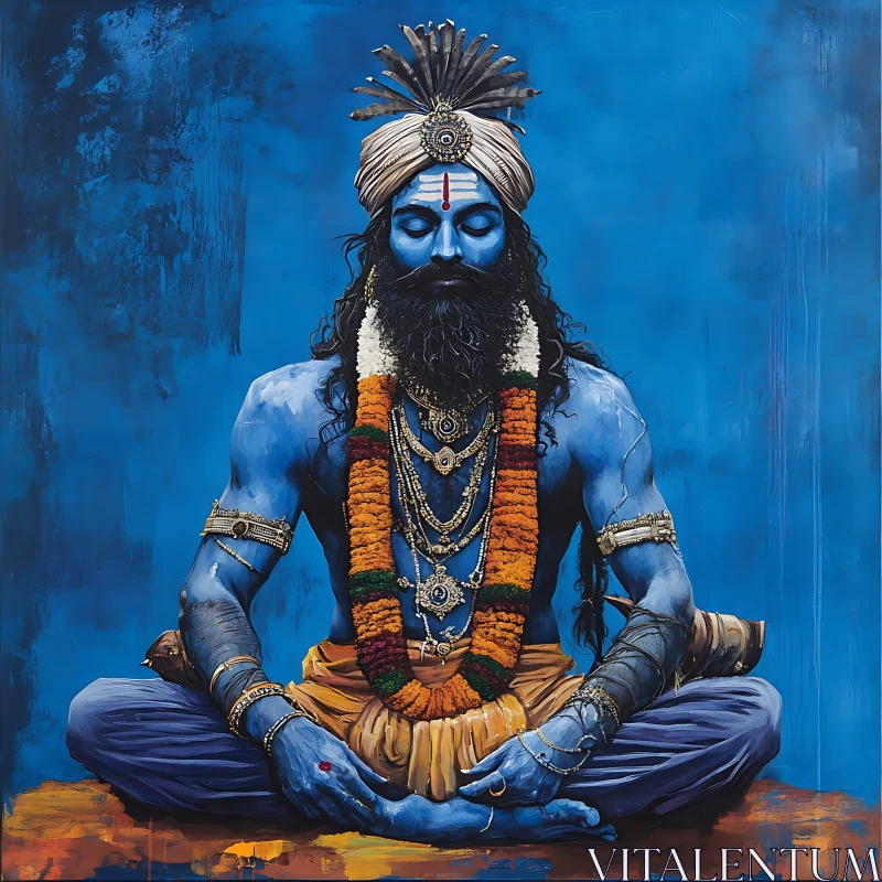 Serene Meditator with Turban Artwork AI Image