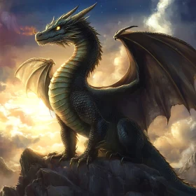 Fantasy Dragon Perched on Mountain Top